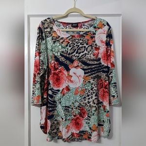 Cheetah Print Floral Top 2X Jostar